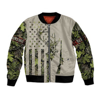 Deer Skull Camouflage Sleeve Zip Bomber Jacket American Hunting Culture in Forest Green and Earth Tones