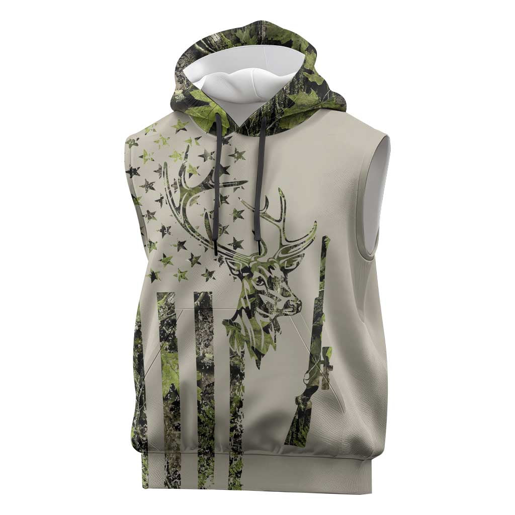 Deer Skull Camouflage Sleeveless Hoodie American Hunting Culture in Forest Green and Earth Tones