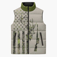 Deer Skull Camouflage Sleeveless Puffer Jacket American Hunting Culture in Forest Green and Earth Tones
