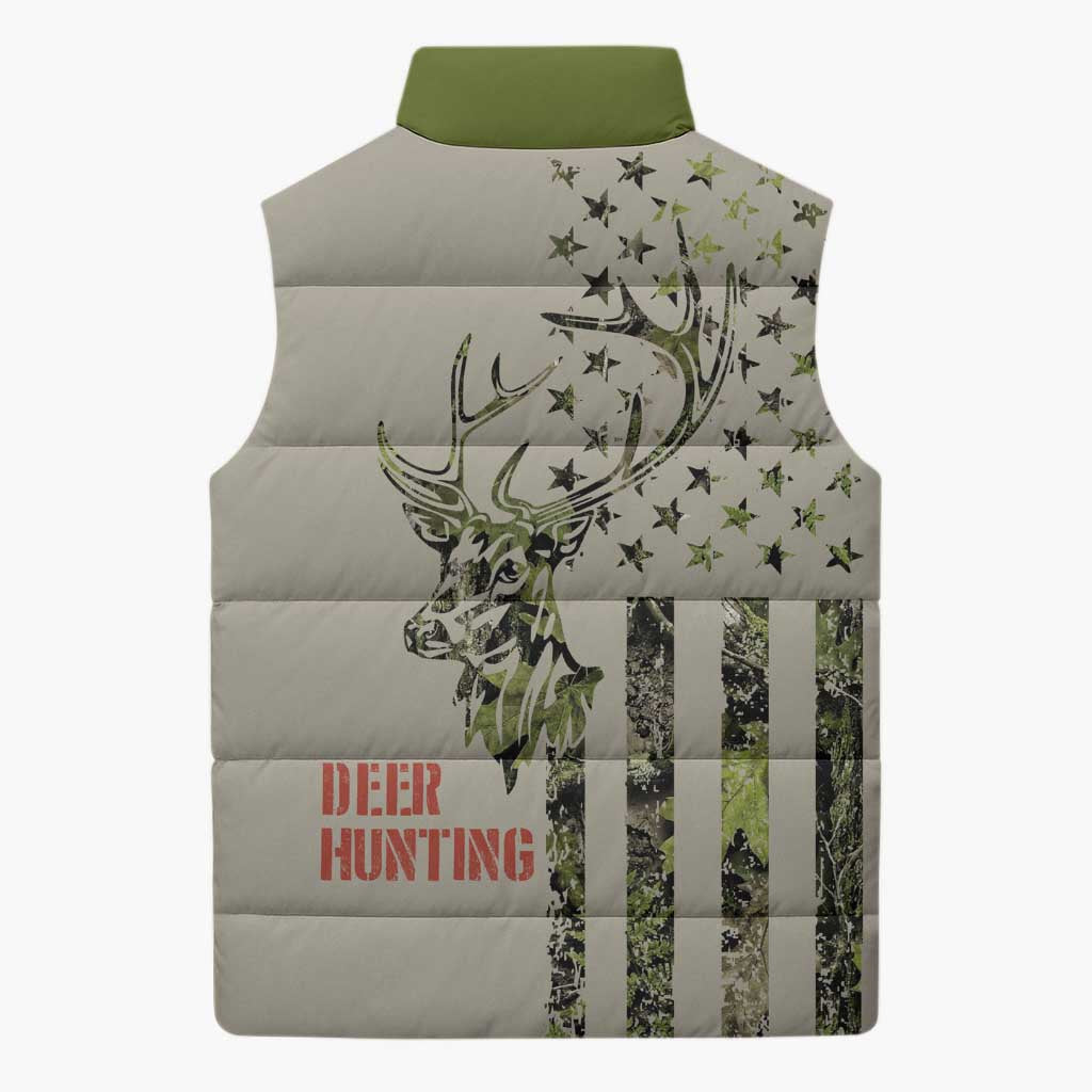 Deer Skull Camouflage Sleeveless Puffer Jacket American Hunting Culture in Forest Green and Earth Tones