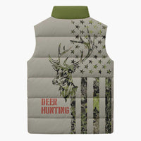Deer Skull Camouflage Sleeveless Puffer Jacket American Hunting Culture in Forest Green and Earth Tones