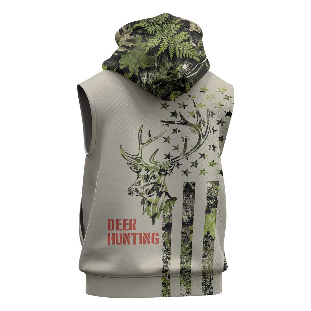 Deer Skull Camouflage Sleeveless Zip Hoodie American Hunting Culture in Forest Green and Earth Tones