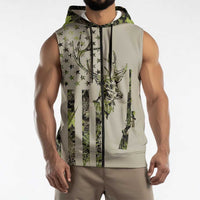 Deer Skull Camouflage Sleeveless Zip Hoodie American Hunting Culture in Forest Green and Earth Tones