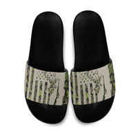 Deer Skull Camouflage Slide Sandals American Hunting Culture in Forest Green and Earth Tones