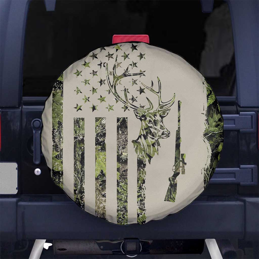 Deer Skull Camouflage Spare Tire Cover American Hunting Culture in Forest Green and Earth Tones