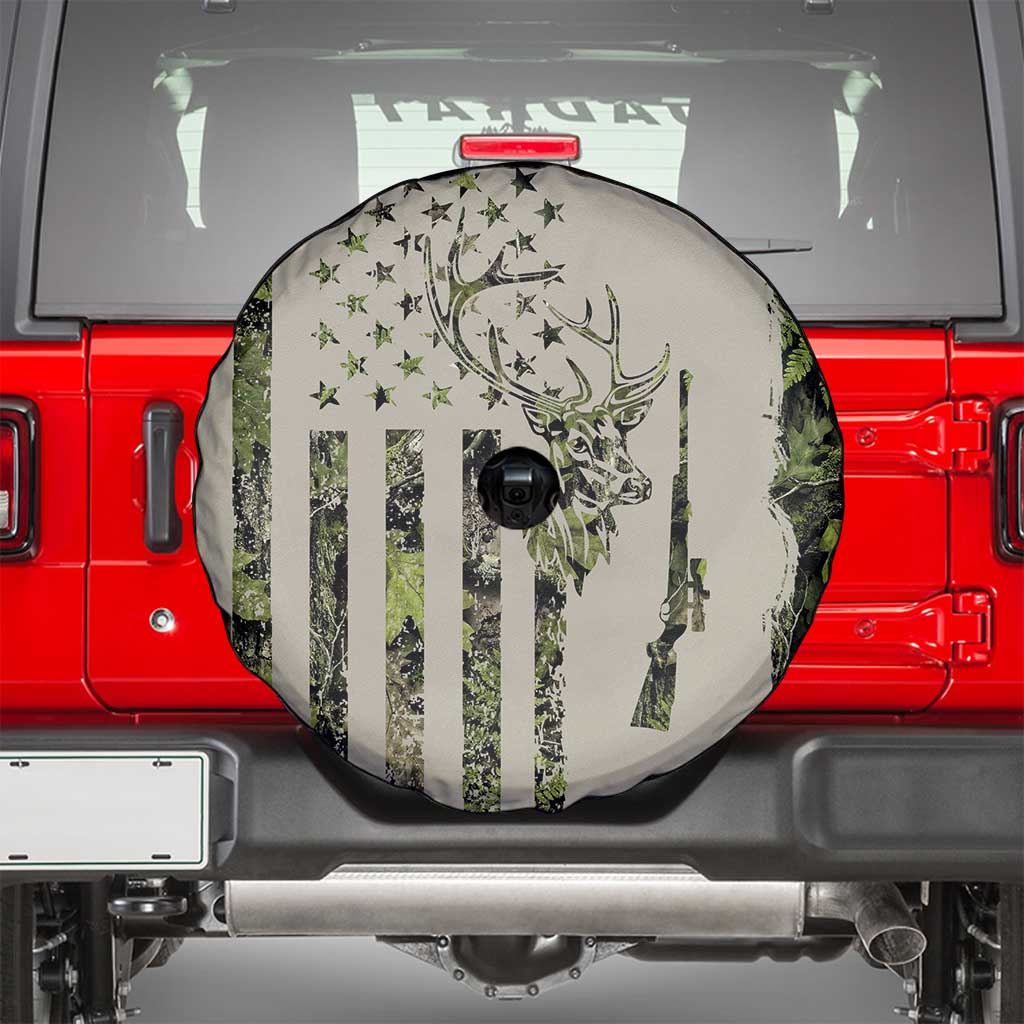 Deer Skull Camouflage Spare Tire Cover American Hunting Culture in Forest Green and Earth Tones