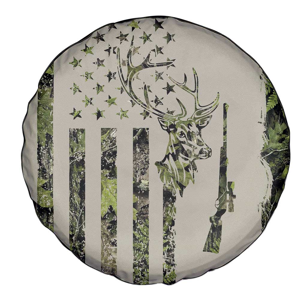 Deer Skull Camouflage Spare Tire Cover American Hunting Culture in Forest Green and Earth Tones