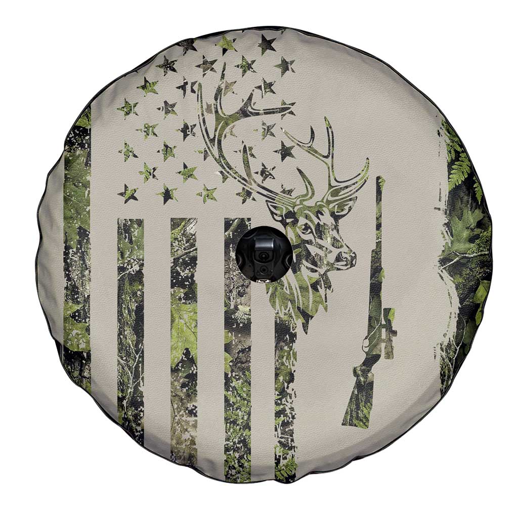 Deer Skull Camouflage Spare Tire Cover American Hunting Culture in Forest Green and Earth Tones