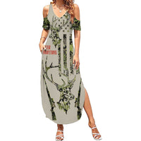 Deer Skull Camouflage Summer Maxi Dress American Hunting Culture in Forest Green and Earth Tones