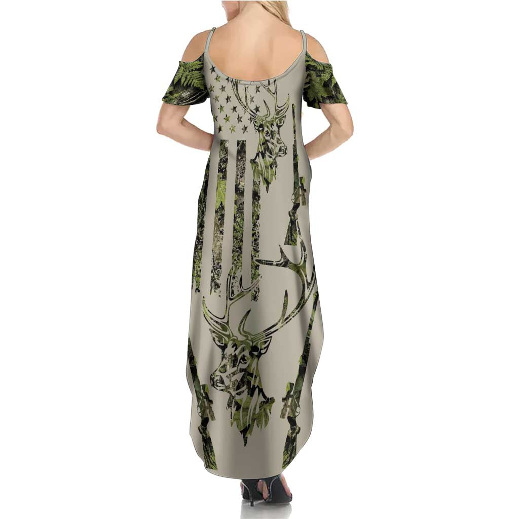 Deer Skull Camouflage Summer Maxi Dress American Hunting Culture in Forest Green and Earth Tones