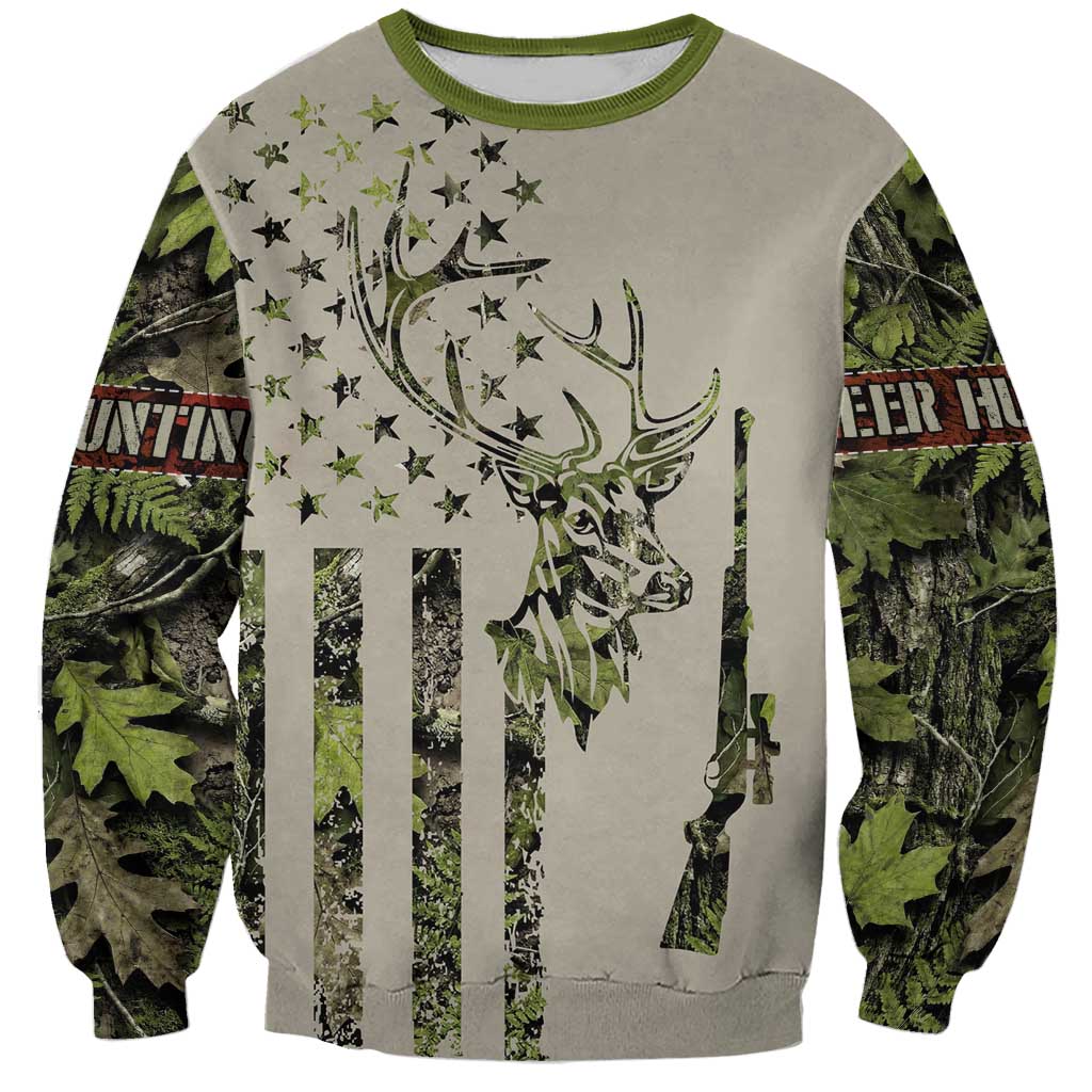 Deer Skull Camouflage Sweatshirt American Hunting Culture in Forest Green and Earth Tones