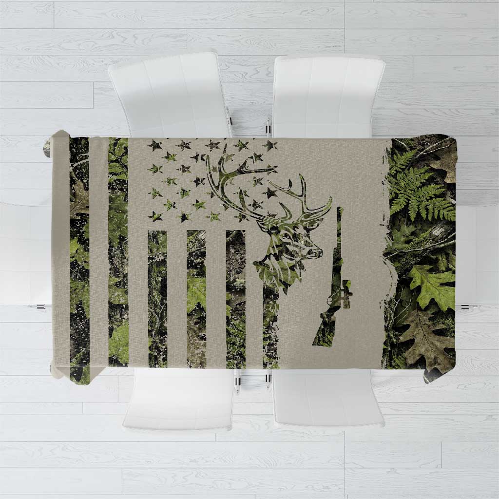 Deer Skull Camouflage Tablecloth American Hunting Culture in Forest Green and Earth Tones