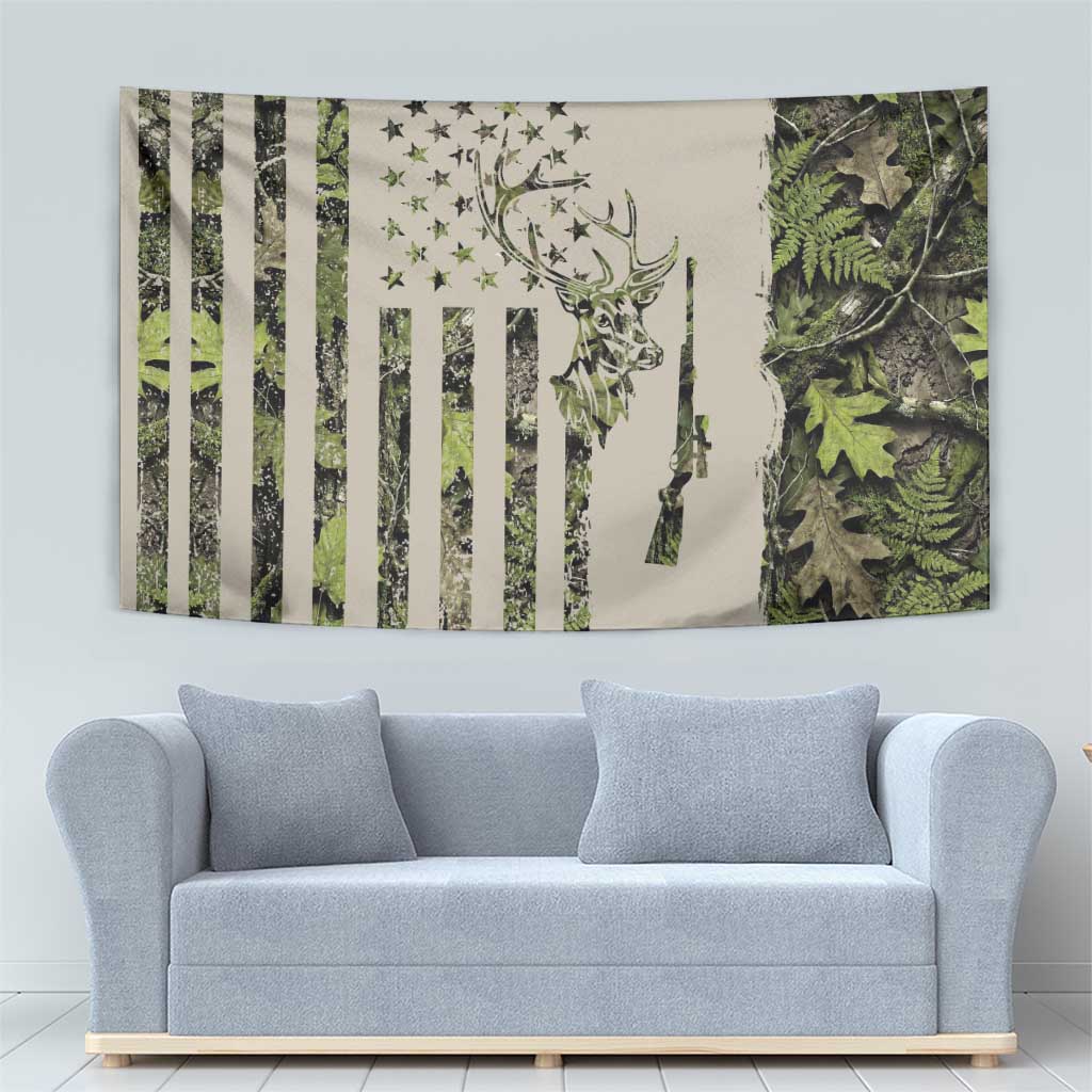 Deer Skull Camouflage Tapestry American Hunting Culture in Forest Green and Earth Tones