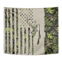 Deer Skull Camouflage Tapestry American Hunting Culture in Forest Green and Earth Tones