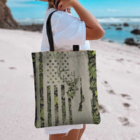 Deer Skull Camouflage Tote Bag American Hunting Culture in Forest Green and Earth Tones