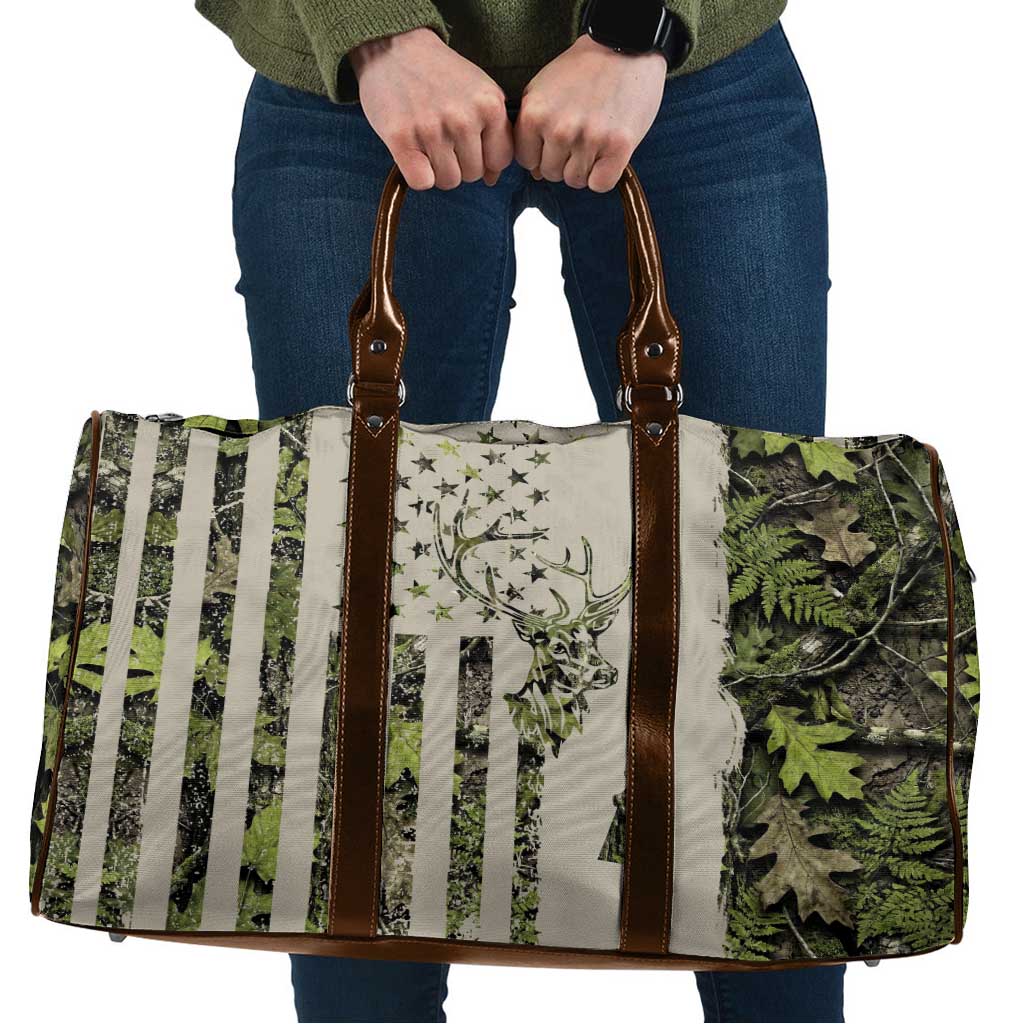 Deer Skull Camouflage Travel Bag American Hunting Culture in Forest Green and Earth Tones