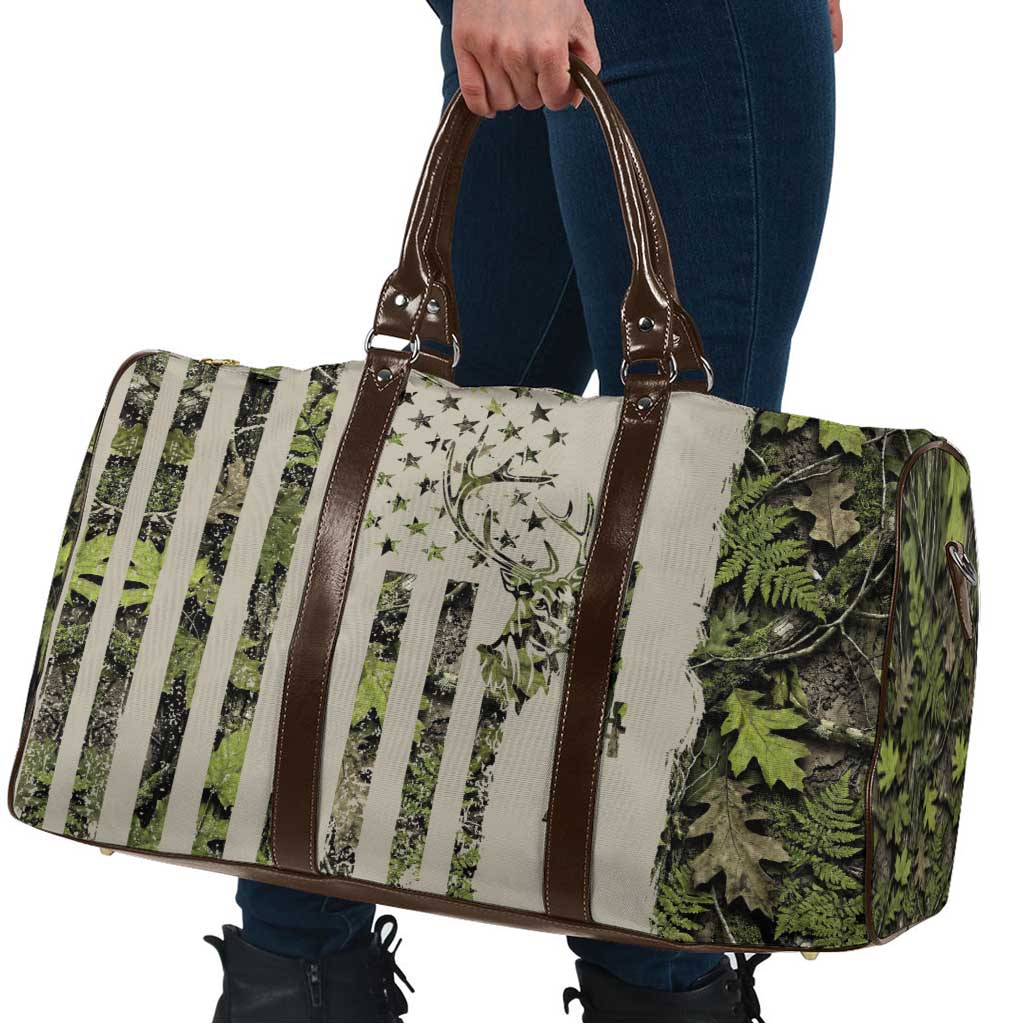 Deer Skull Camouflage Travel Bag American Hunting Culture in Forest Green and Earth Tones