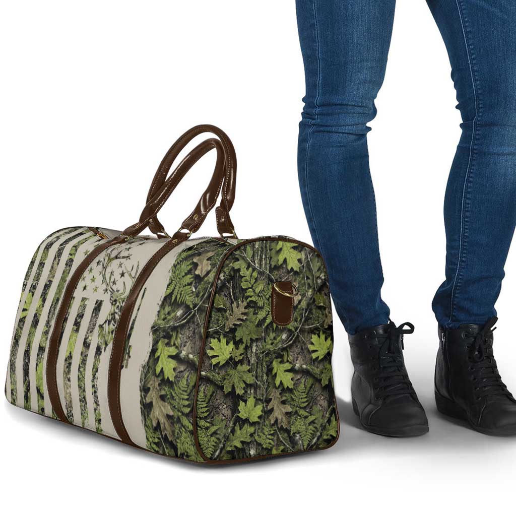 Deer Skull Camouflage Travel Bag American Hunting Culture in Forest Green and Earth Tones