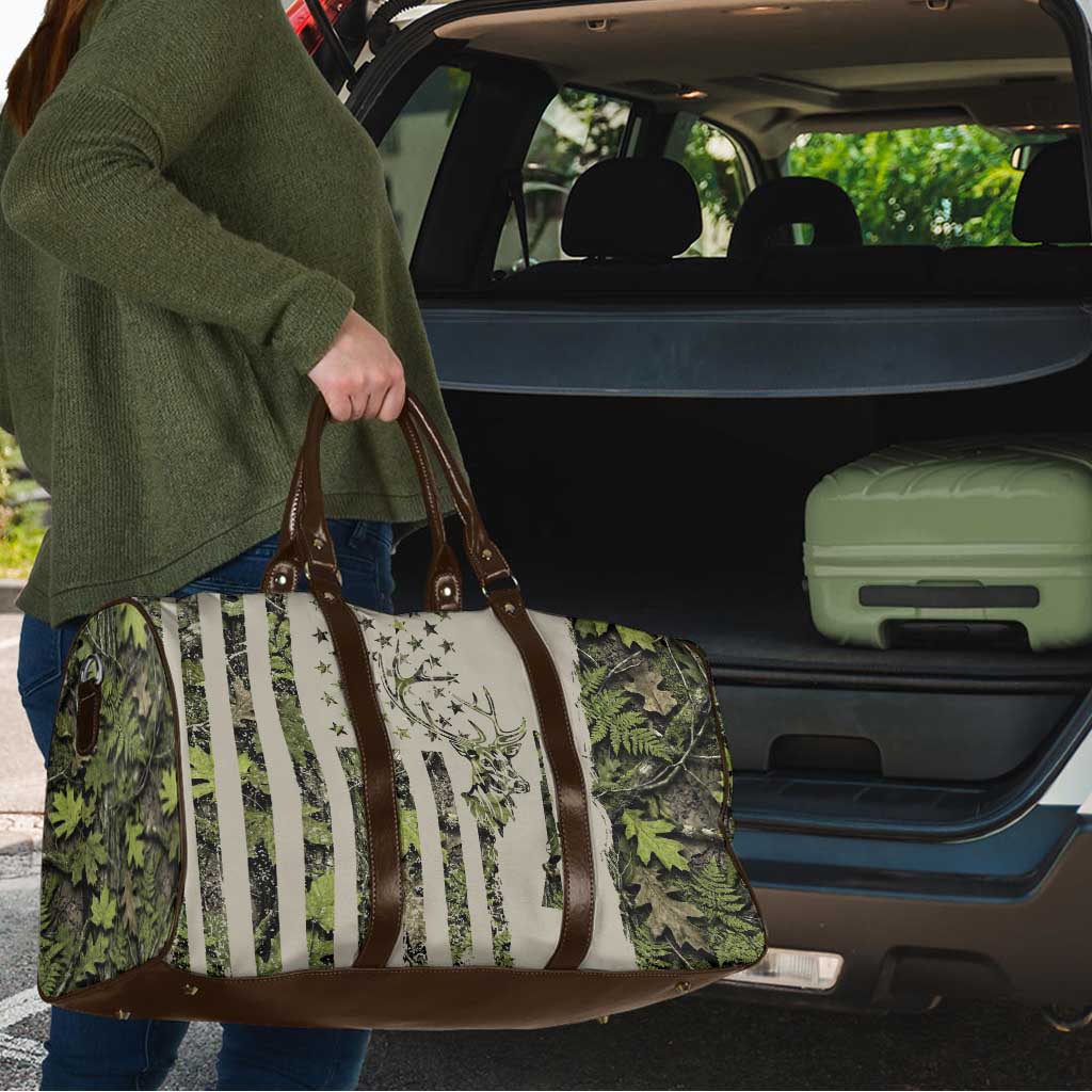 Deer Skull Camouflage Travel Bag American Hunting Culture in Forest Green and Earth Tones