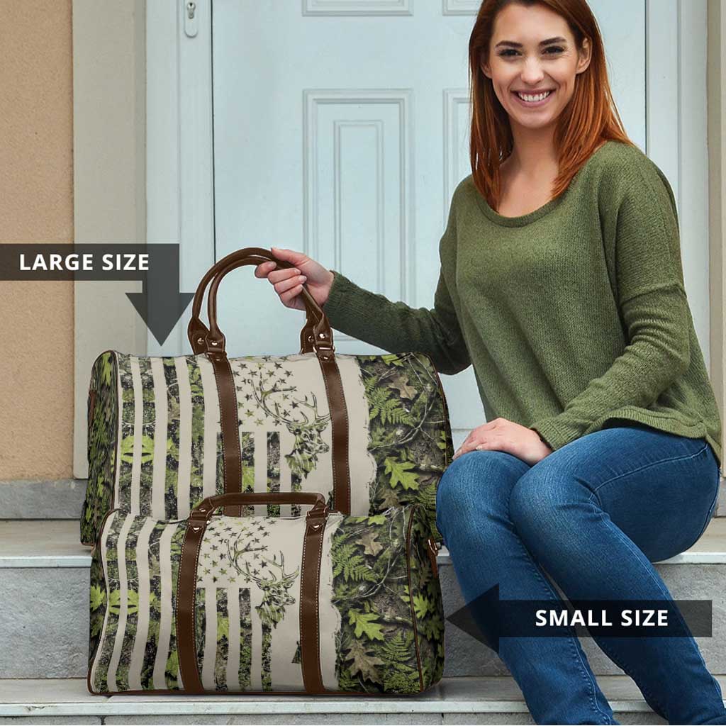 Deer Skull Camouflage Travel Bag American Hunting Culture in Forest Green and Earth Tones