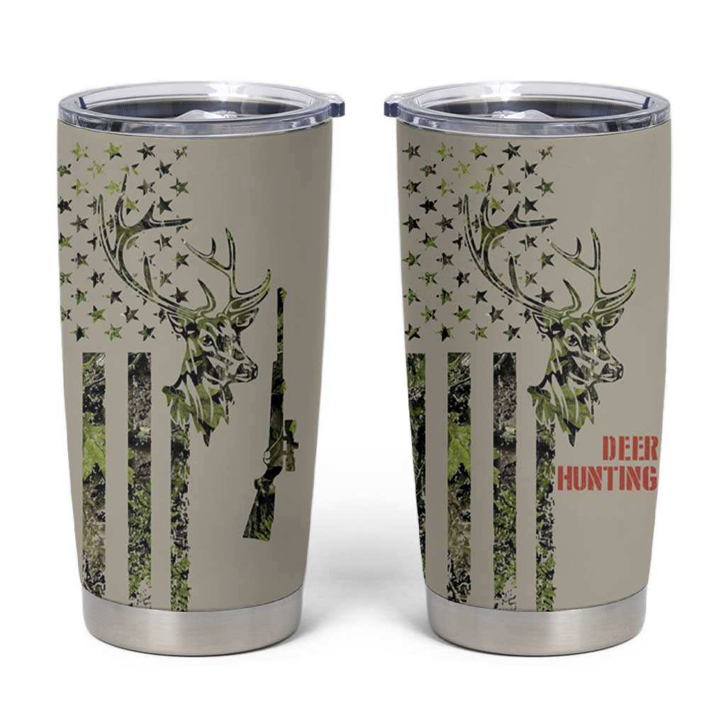 Deer Skull Camouflage Tumbler Cup American Hunting Culture in Forest Green and Earth Tones