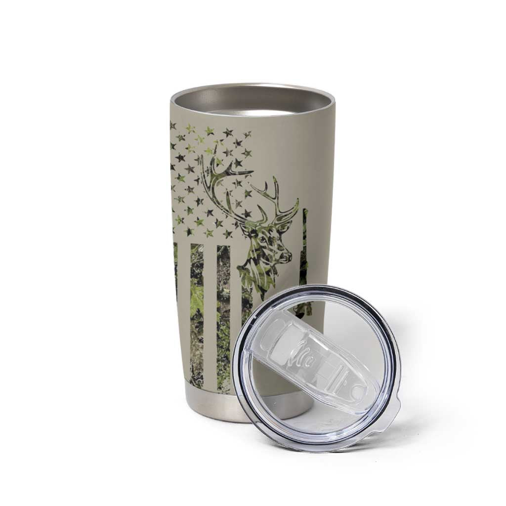 Deer Skull Camouflage Tumbler Cup American Hunting Culture in Forest Green and Earth Tones