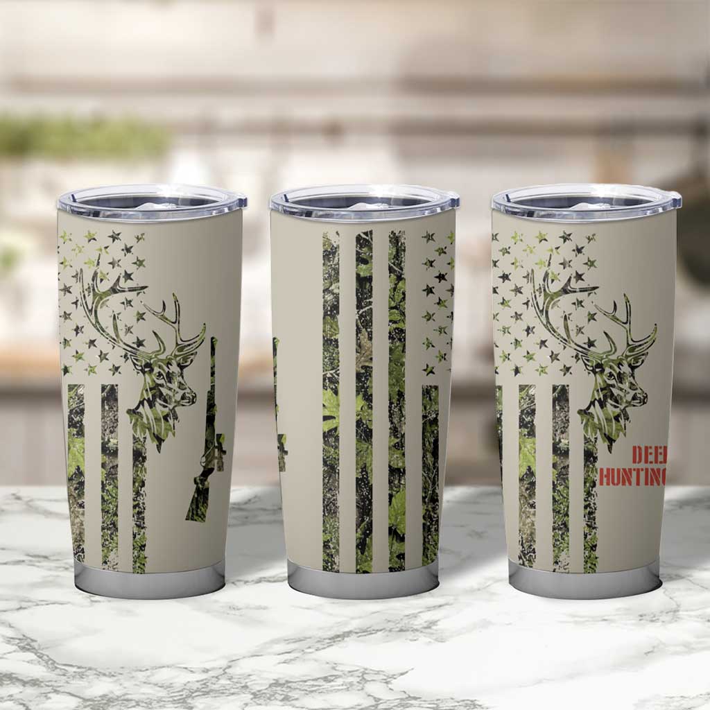 Deer Skull Camouflage Tumbler Cup American Hunting Culture in Forest Green and Earth Tones