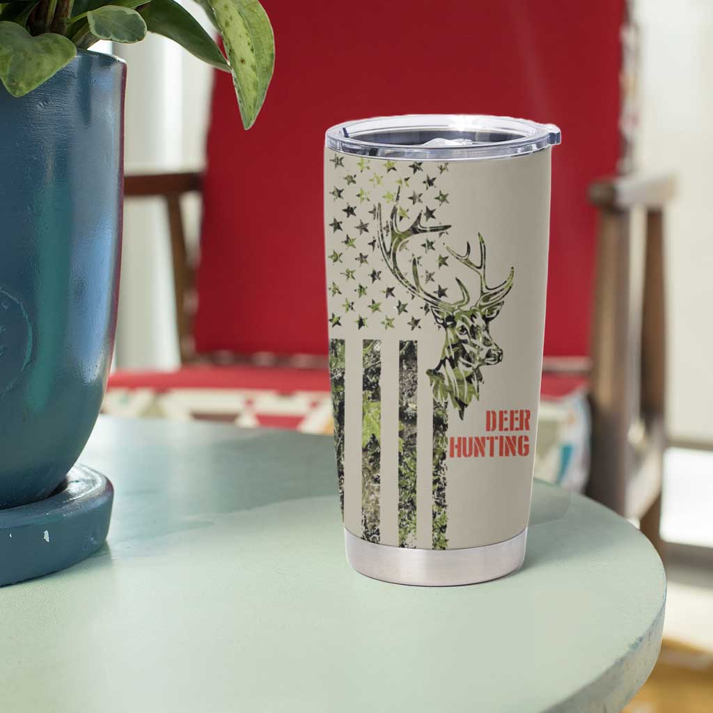 Deer Skull Camouflage Tumbler Cup American Hunting Culture in Forest Green and Earth Tones
