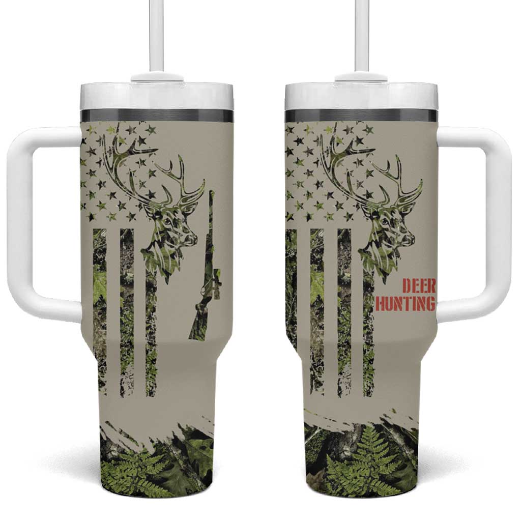 Deer Skull Camouflage Tumbler With Handle American Hunting Culture in Forest Green and Earth Tones