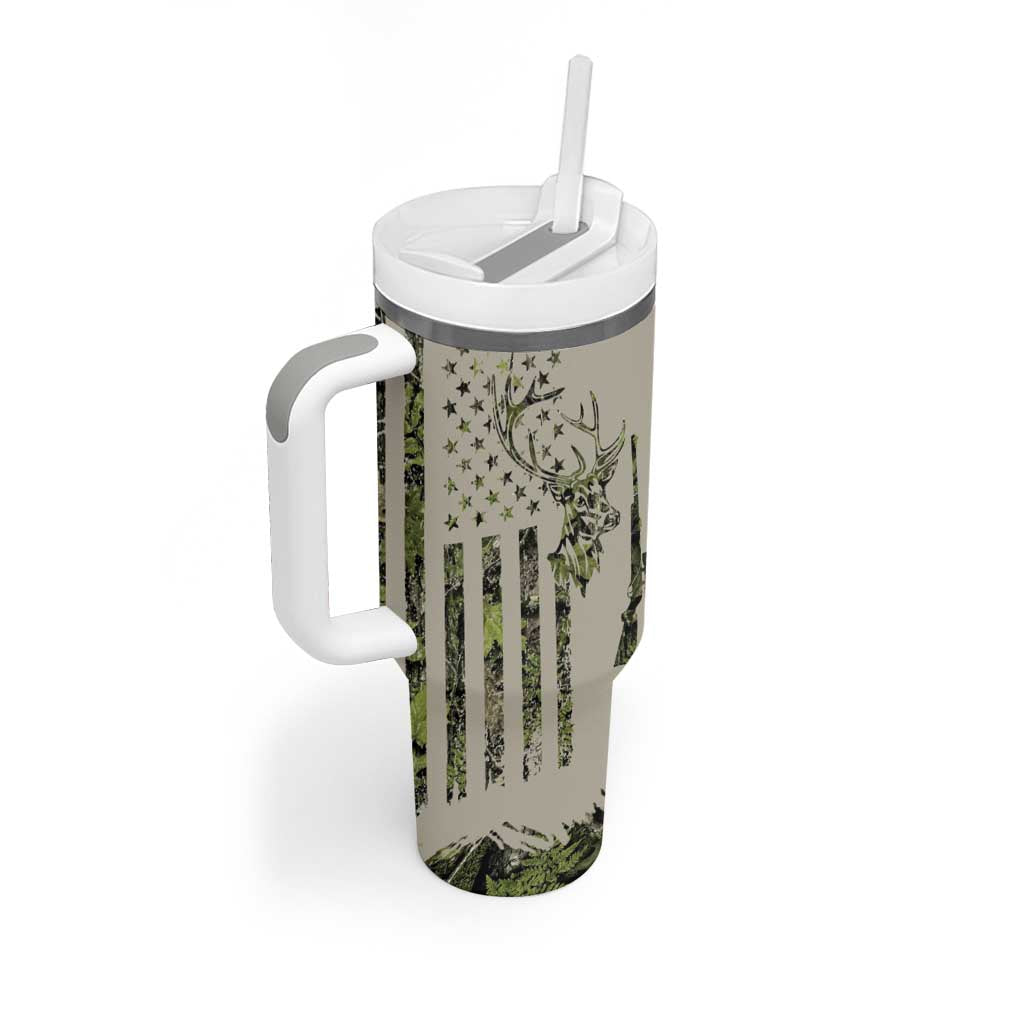 Deer Skull Camouflage Tumbler With Handle American Hunting Culture in Forest Green and Earth Tones