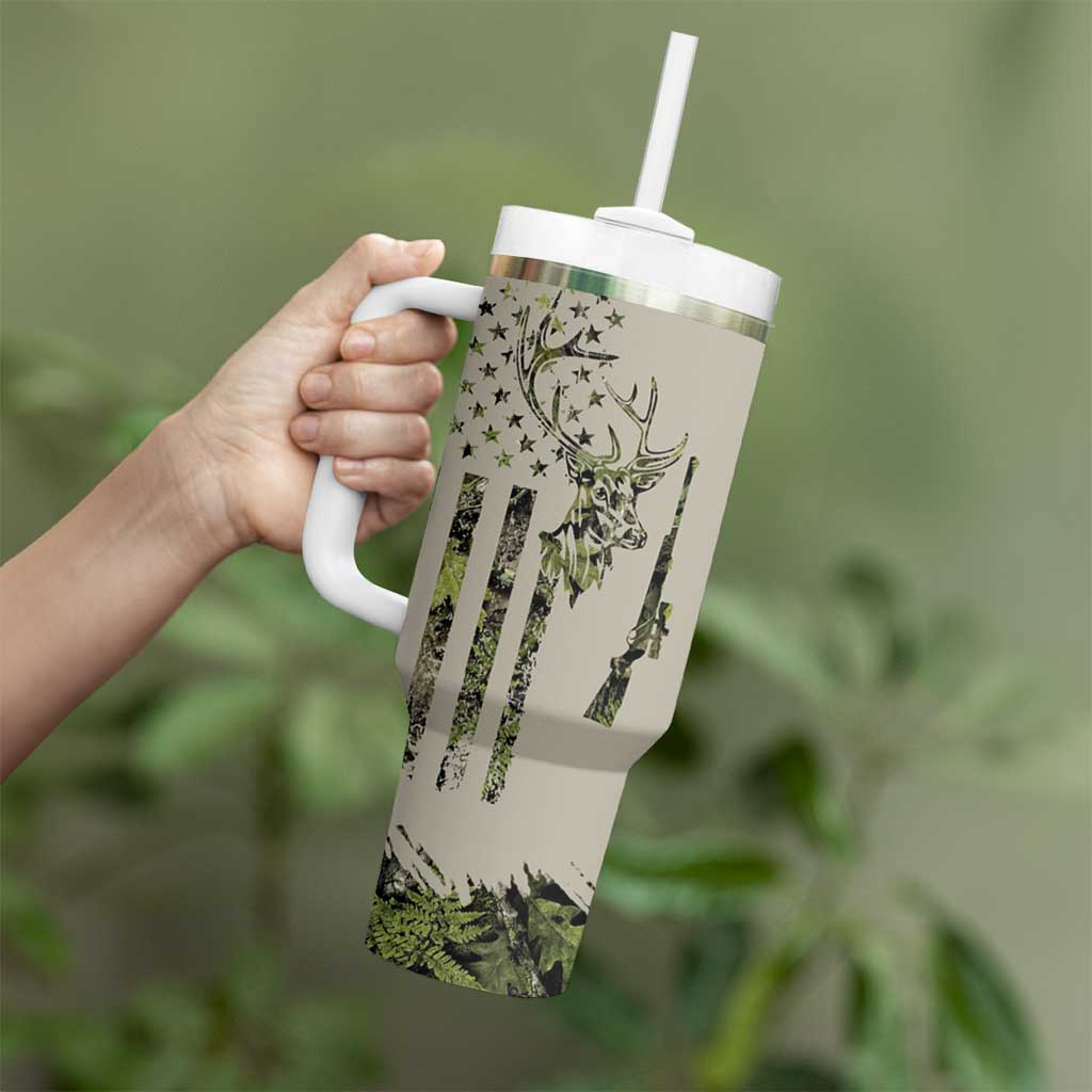 Deer Skull Camouflage Tumbler With Handle American Hunting Culture in Forest Green and Earth Tones