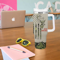 Deer Skull Camouflage Tumbler With Handle American Hunting Culture in Forest Green and Earth Tones