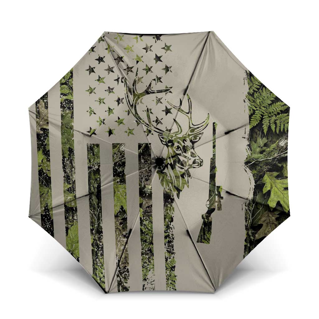 Deer Skull Camouflage Umbrella American Hunting Culture in Forest Green and Earth Tones