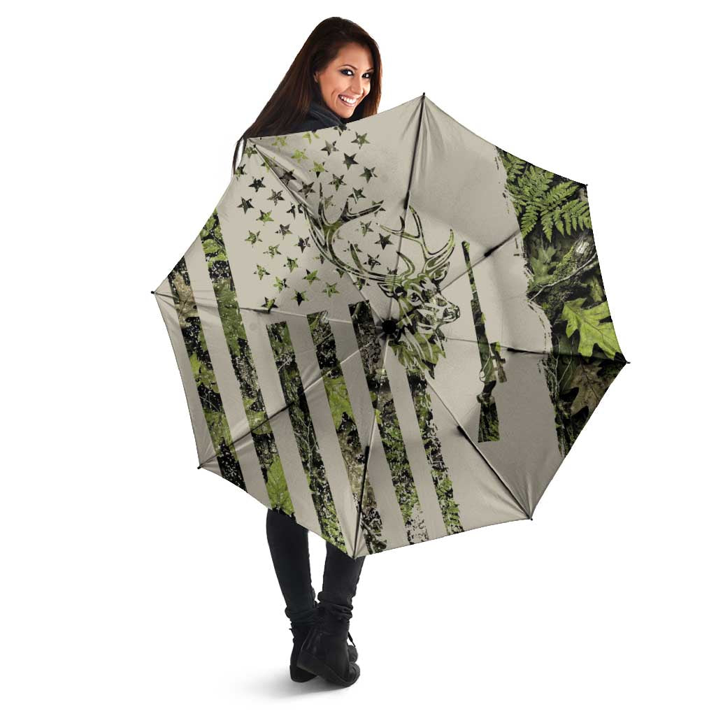 Deer Skull Camouflage Umbrella American Hunting Culture in Forest Green and Earth Tones