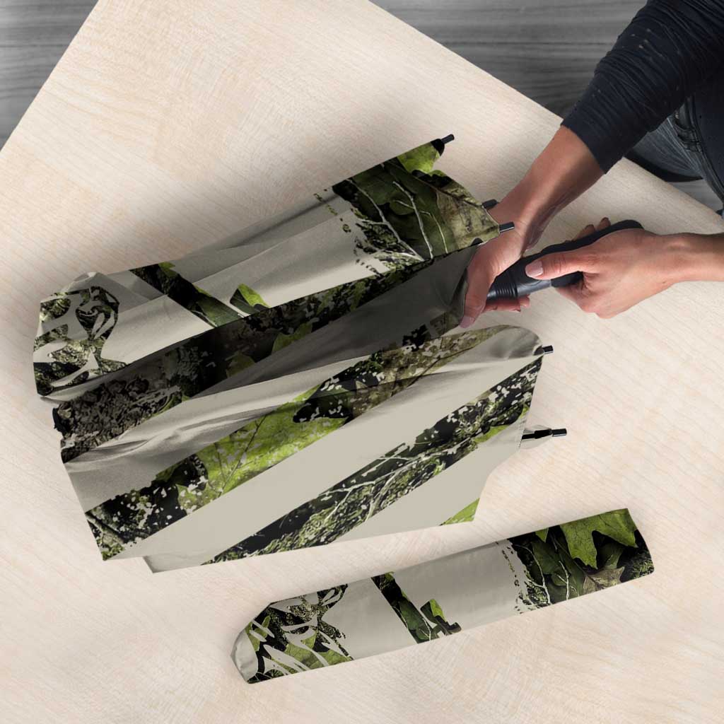 Deer Skull Camouflage Umbrella American Hunting Culture in Forest Green and Earth Tones