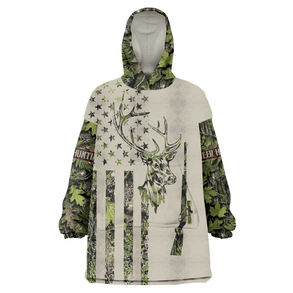 Deer Skull Camouflage Wearable Blanket Hoodie American Hunting Culture in Forest Green and Earth Tones