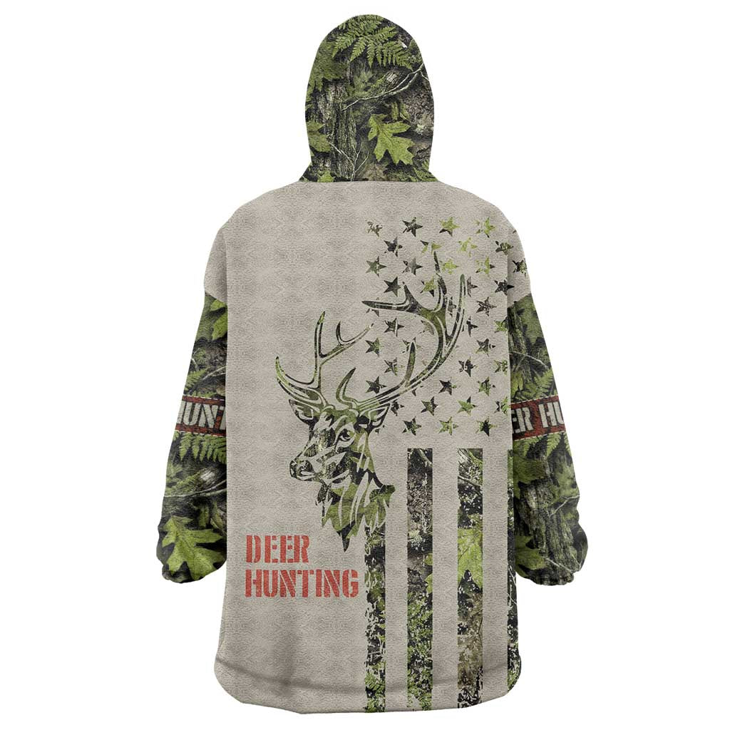 Deer Skull Camouflage Wearable Blanket Hoodie American Hunting Culture in Forest Green and Earth Tones