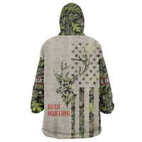 Deer Skull Camouflage Wearable Blanket Hoodie American Hunting Culture in Forest Green and Earth Tones