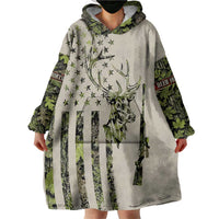 Deer Skull Camouflage Wearable Blanket Hoodie American Hunting Culture in Forest Green and Earth Tones