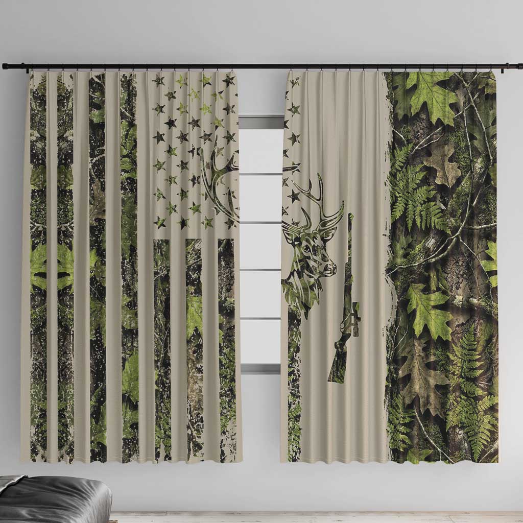 Deer Skull Camouflage Window Curtain American Hunting Culture in Forest Green and Earth Tones