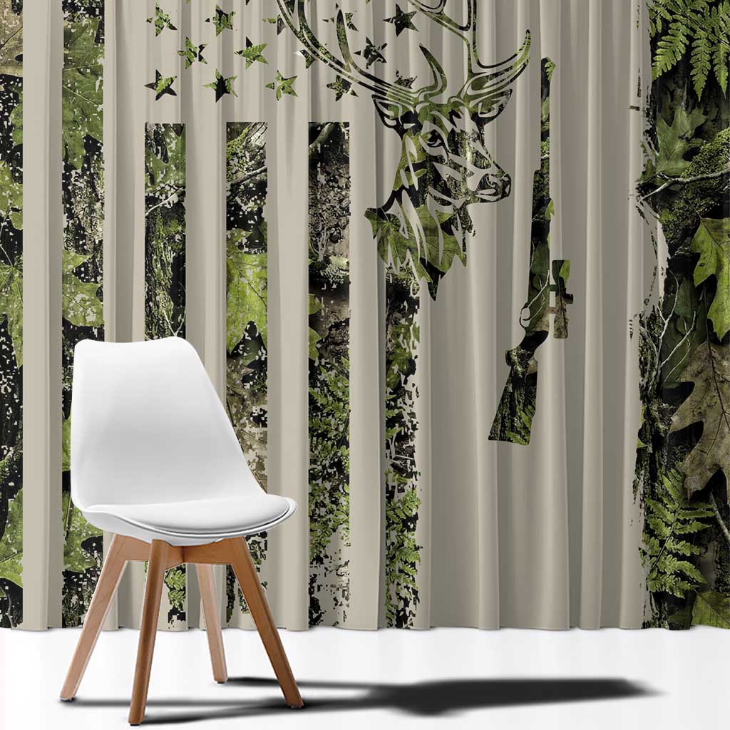 Deer Skull Camouflage Window Curtain American Hunting Culture in Forest Green and Earth Tones