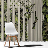 Deer Skull Camouflage Window Curtain American Hunting Culture in Forest Green and Earth Tones