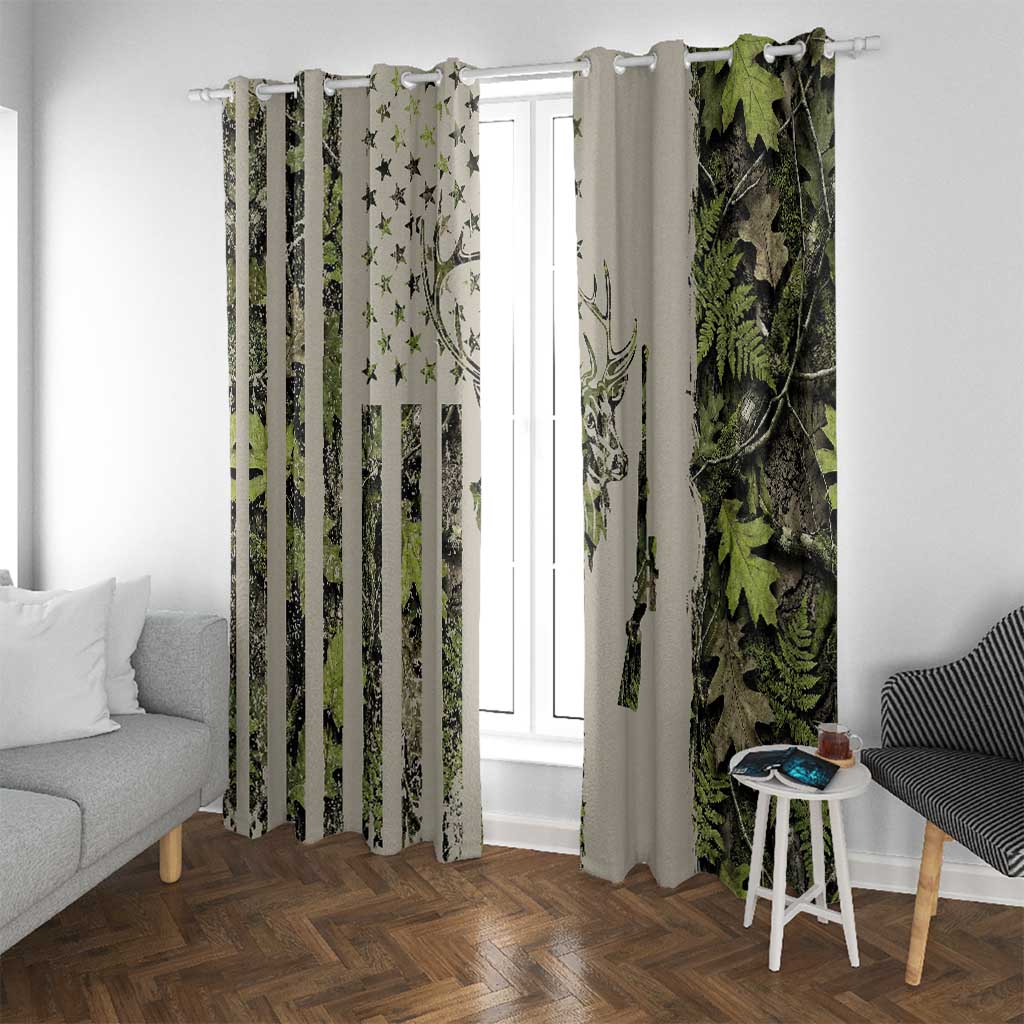 Deer Skull Camouflage Window Curtain American Hunting Culture in Forest Green and Earth Tones