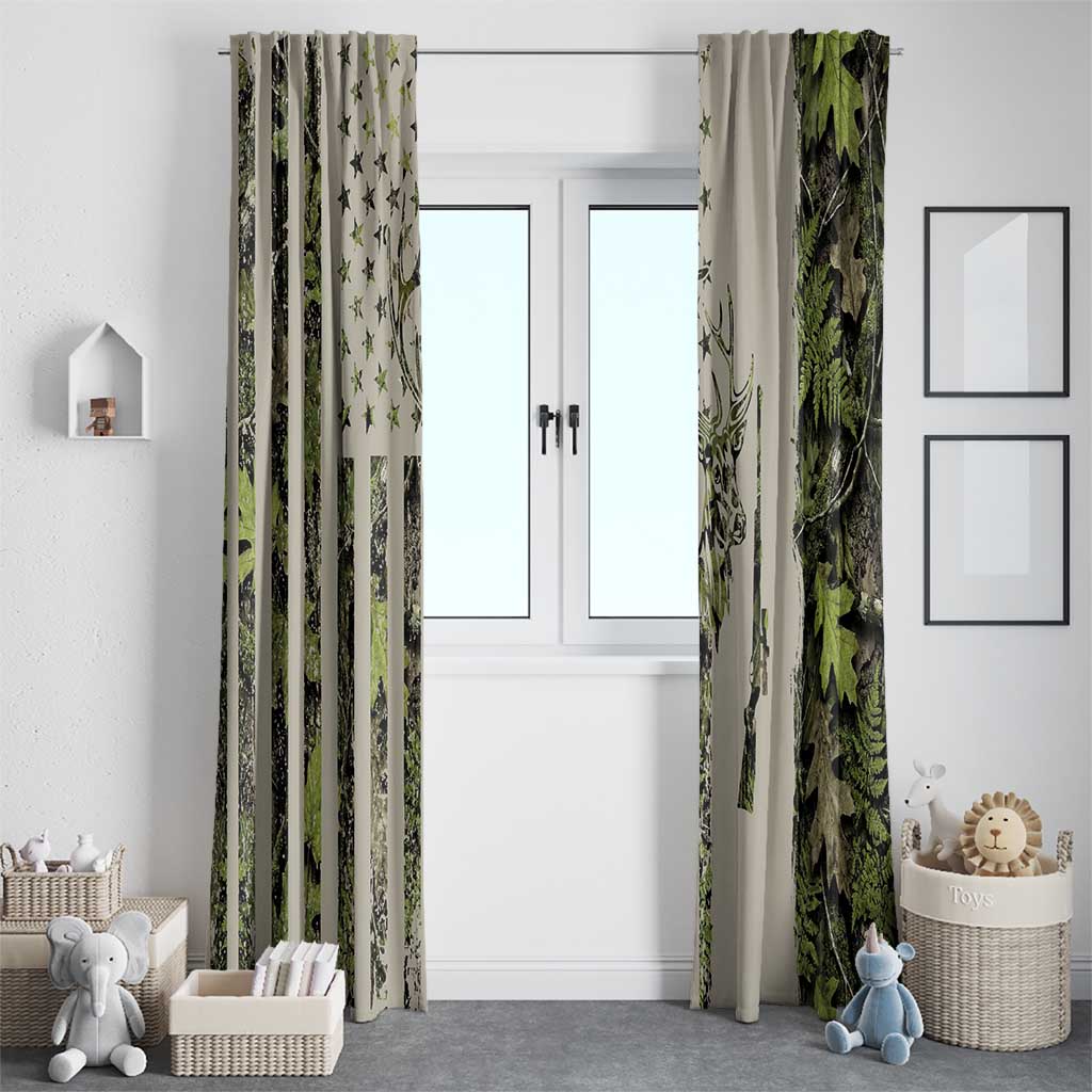 Deer Skull Camouflage Window Curtain American Hunting Culture in Forest Green and Earth Tones