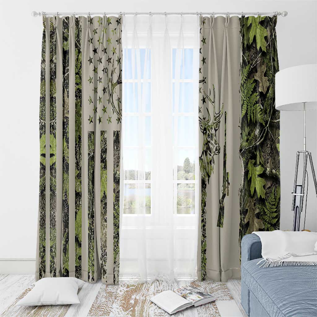 Deer Skull Camouflage Window Curtain American Hunting Culture in Forest Green and Earth Tones