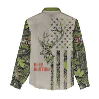 Deer Skull Camouflage Women Casual Shirt American Hunting Culture in Forest Green and Earth Tones