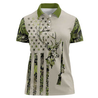 Deer Skull Camouflage Women Polo Shirt American Hunting Culture in Forest Green and Earth Tones
