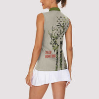 Deer Skull Camouflage Women Sleeveless Polo Shirt American Hunting Culture in Forest Green and Earth Tones
