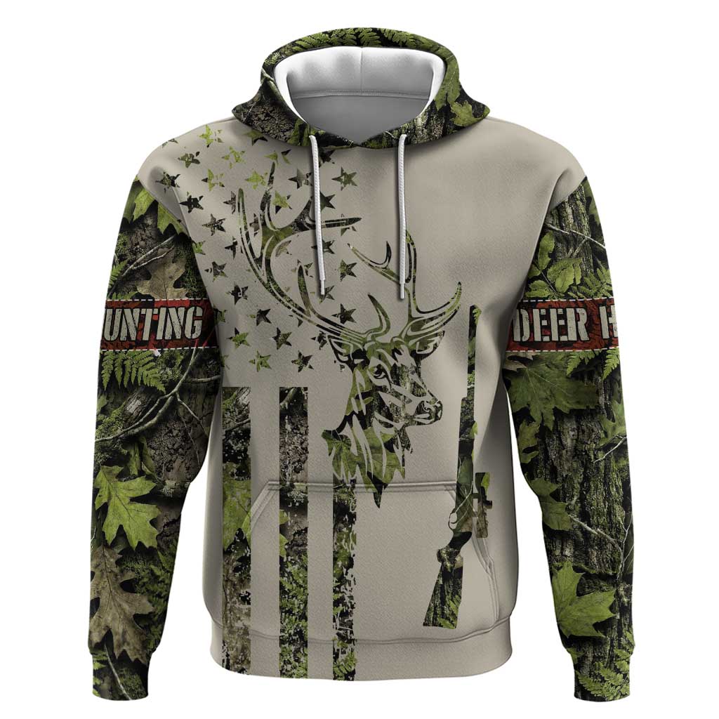 Deer Skull Camouflage Zip Hoodie American Hunting Culture in Forest Green and Earth Tones