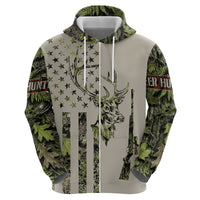 Deer Skull Camouflage Zip Hoodie American Hunting Culture in Forest Green and Earth Tones